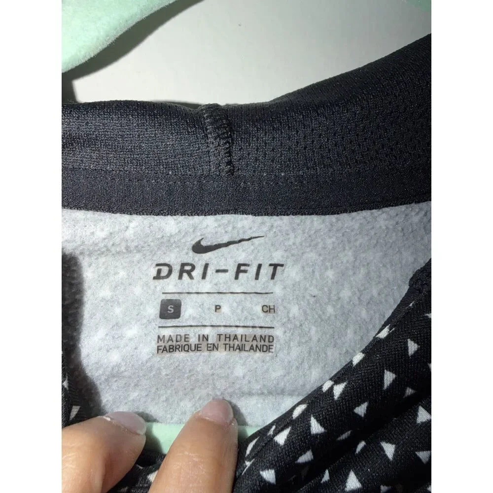 NIKE Dri-Fit Hoodie Black and White Dot Pattern Small